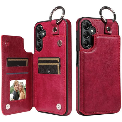 003 For Samsung Galaxy A14 4G / 5G Case with Card Holder Ring Buckle Protective Leather Back Cover