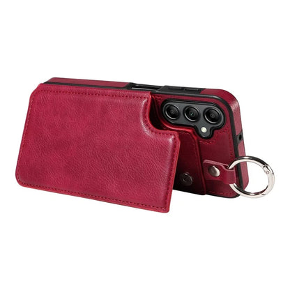 003 For Samsung Galaxy A14 4G / 5G Case with Card Holder Ring Buckle Protective Leather Back Cover