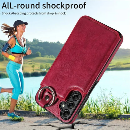 003 For Samsung Galaxy A14 4G / 5G Case with Card Holder Ring Buckle Protective Leather Back Cover