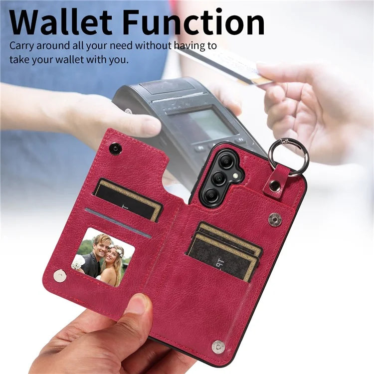 003 For Samsung Galaxy A14 4G / 5G Case with Card Holder Ring Buckle Protective Leather Back Cover
