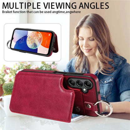 003 For Samsung Galaxy A14 4G / 5G Case with Card Holder Ring Buckle Protective Leather Back Cover