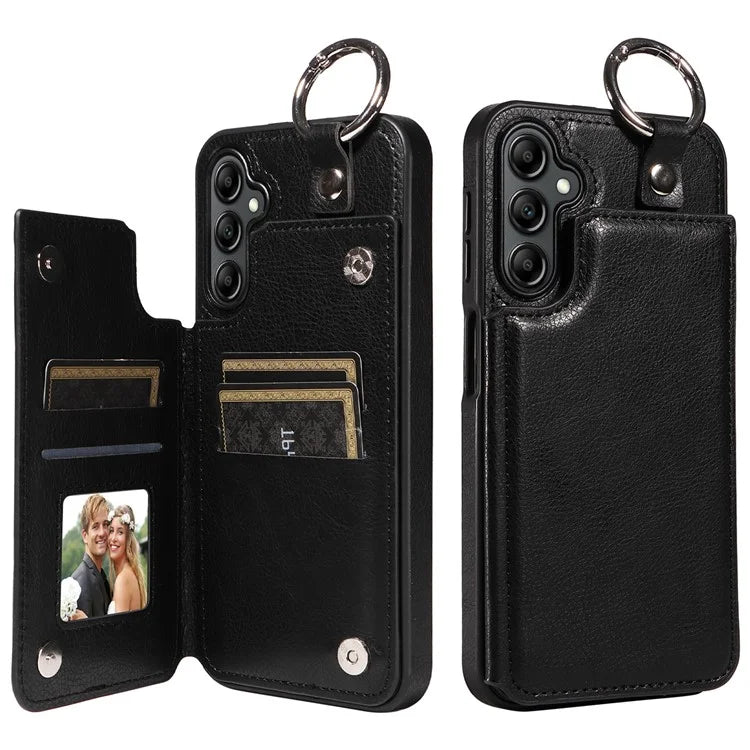 003 For Samsung Galaxy A14 4G / 5G Case with Card Holder Ring Buckle Protective Leather Back Cover