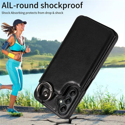 003 For Samsung Galaxy A14 4G / 5G Case with Card Holder Ring Buckle Protective Leather Back Cover