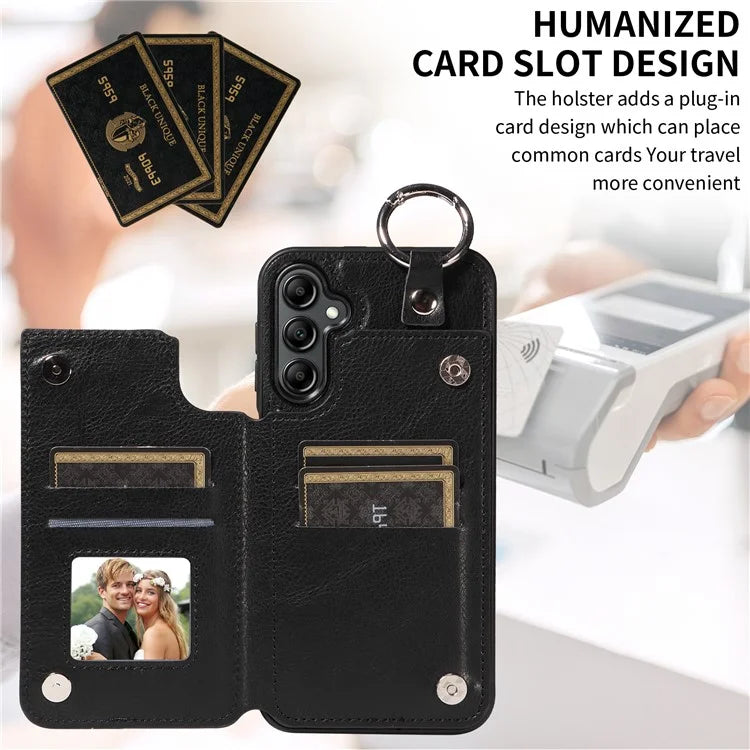 003 For Samsung Galaxy A14 4G / 5G Case with Card Holder Ring Buckle Protective Leather Back Cover