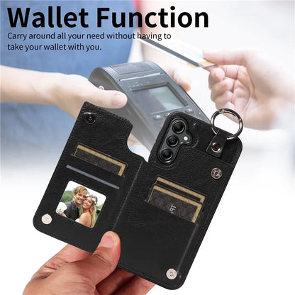 003 For Samsung Galaxy A14 4G / 5G Case with Card Holder Ring Buckle Protective Leather Back Cover