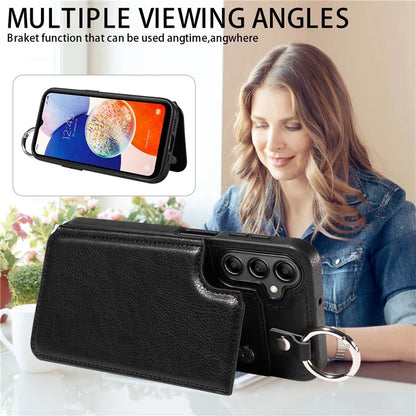 003 For Samsung Galaxy A14 4G / 5G Case with Card Holder Ring Buckle Protective Leather Back Cover