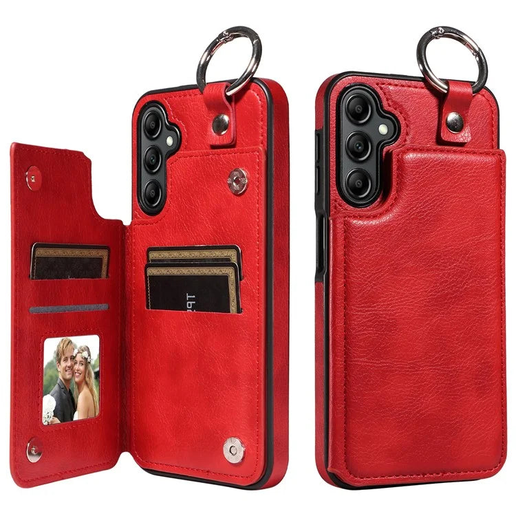 003 For Samsung Galaxy A14 4G / 5G Case with Card Holder Ring Buckle Protective Leather Back Cover