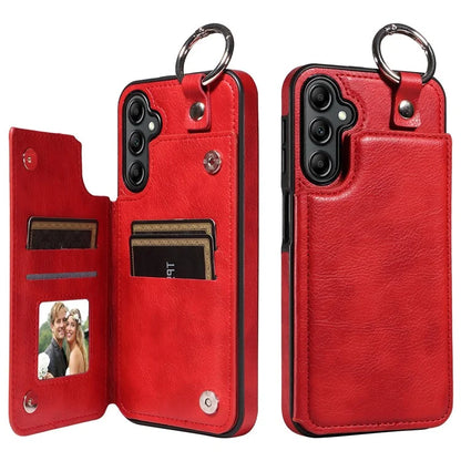 003 For Samsung Galaxy A14 4G / 5G Case with Card Holder Ring Buckle Protective Leather Back Cover