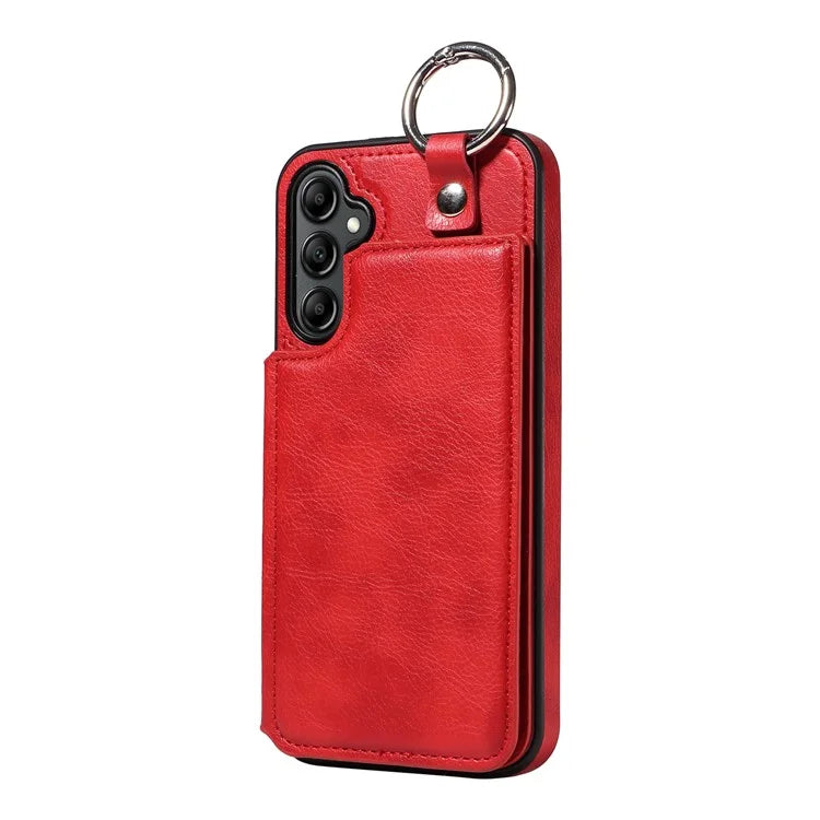 003 For Samsung Galaxy A14 4G / 5G Case with Card Holder Ring Buckle Protective Leather Back Cover