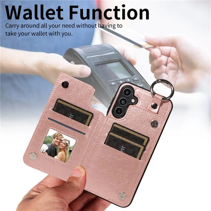 003 For Samsung Galaxy A15 5G Case Litchi Texture Leather + TPU Phone Cover Anti-Drop Ring Buckle