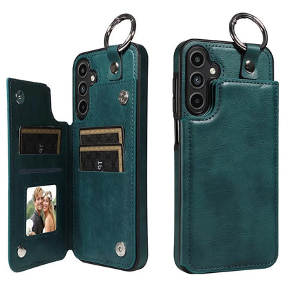 003 For Samsung Galaxy A15 5G Case Litchi Texture Leather + TPU Phone Cover Anti-Drop Ring Buckle