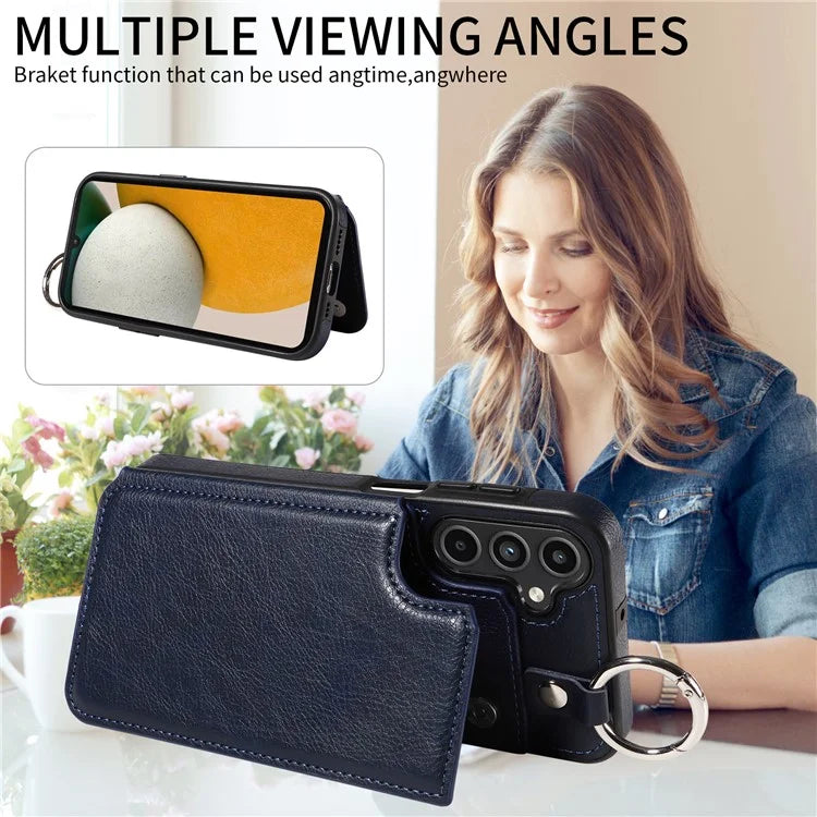 003 For Samsung Galaxy A15 5G Case Litchi Texture Leather + TPU Phone Cover Anti-Drop Ring Buckle