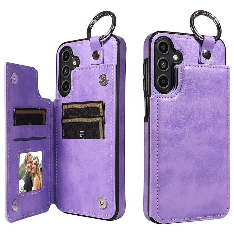 003 For Samsung Galaxy A15 5G Case Litchi Texture Leather + TPU Phone Cover Anti-Drop Ring Buckle