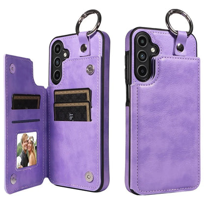 003 For Samsung Galaxy A15 5G Case Litchi Texture Leather + TPU Phone Cover Anti-Drop Ring Buckle