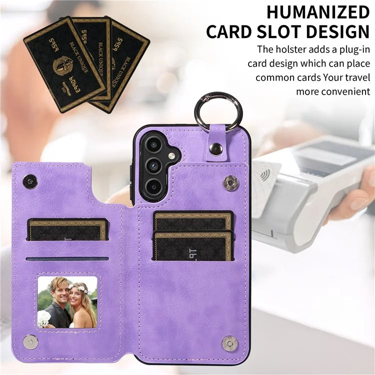 003 For Samsung Galaxy A15 5G Case Litchi Texture Leather + TPU Phone Cover Anti-Drop Ring Buckle