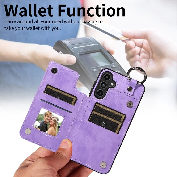 003 For Samsung Galaxy A15 5G Case Litchi Texture Leather + TPU Phone Cover Anti-Drop Ring Buckle