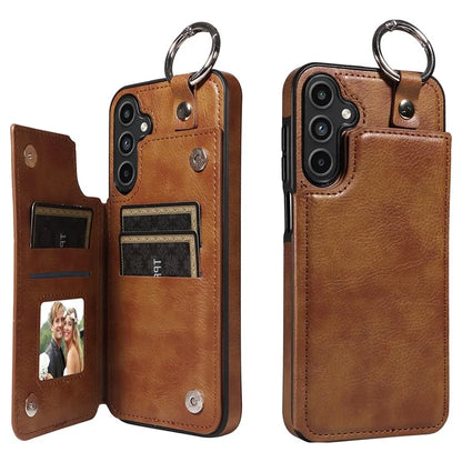 003 For Samsung Galaxy A15 5G Case Litchi Texture Leather + TPU Phone Cover Anti-Drop Ring Buckle