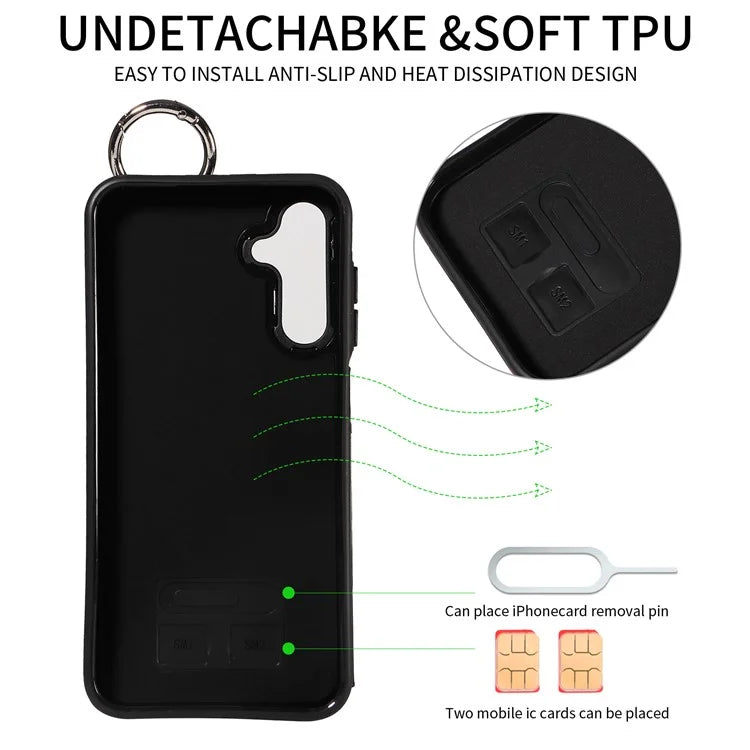 003 For Samsung Galaxy A15 5G Case Litchi Texture Leather + TPU Phone Cover Anti-Drop Ring Buckle