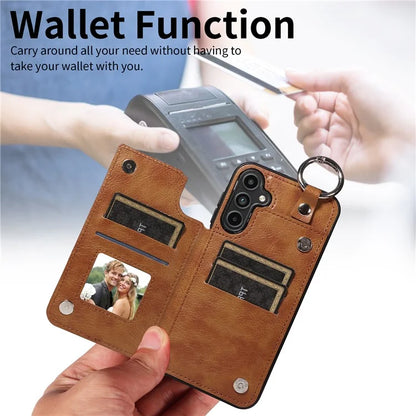 003 For Samsung Galaxy A15 5G Case Litchi Texture Leather + TPU Phone Cover Anti-Drop Ring Buckle