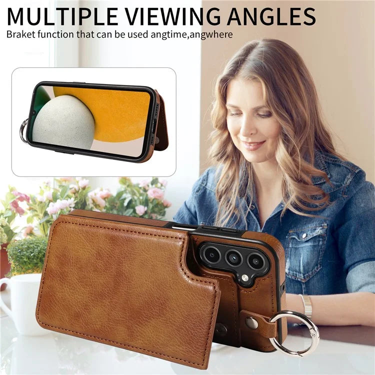 003 For Samsung Galaxy A15 5G Case Litchi Texture Leather + TPU Phone Cover Anti-Drop Ring Buckle