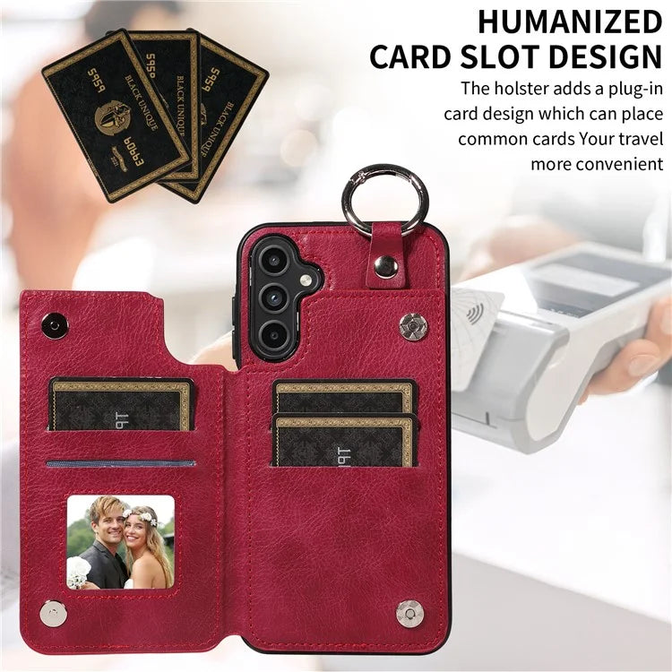 003 For Samsung Galaxy A15 5G Case Litchi Texture Leather + TPU Phone Cover Anti-Drop Ring Buckle