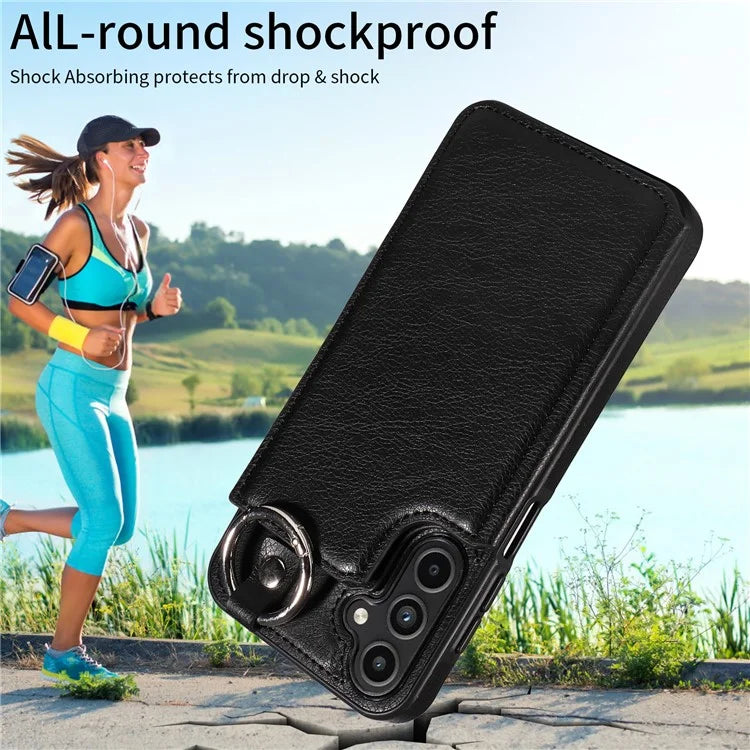 003 For Samsung Galaxy A15 5G Case Litchi Texture Leather + TPU Phone Cover Anti-Drop Ring Buckle