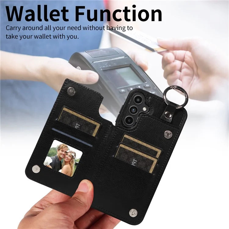 003 For Samsung Galaxy A15 5G Case Litchi Texture Leather + TPU Phone Cover Anti-Drop Ring Buckle