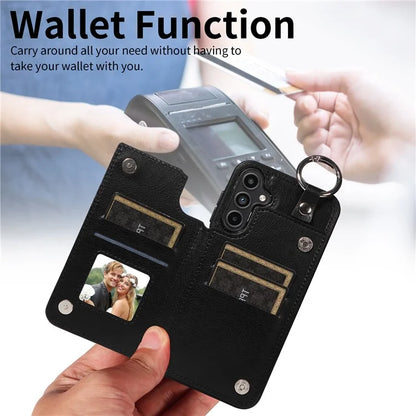 003 For Samsung Galaxy A15 5G Case Litchi Texture Leather + TPU Phone Cover Anti-Drop Ring Buckle