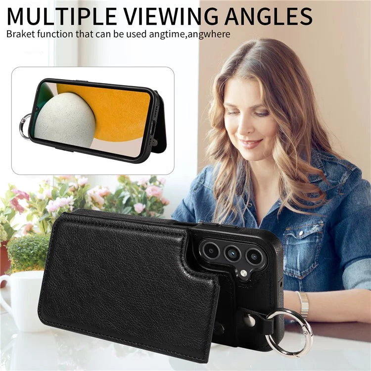 003 For Samsung Galaxy A15 5G Case Litchi Texture Leather + TPU Phone Cover Anti-Drop Ring Buckle