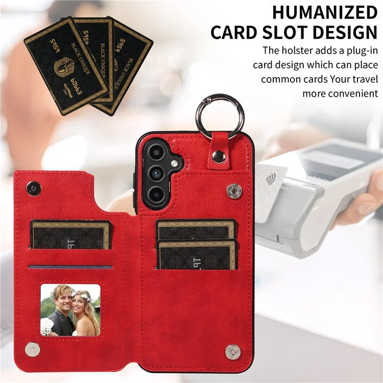 003 For Samsung Galaxy A15 5G Case Litchi Texture Leather + TPU Phone Cover Anti-Drop Ring Buckle