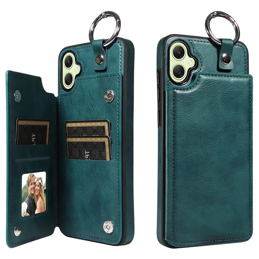 003 For Samsung Galaxy A05 4G Case Leather + TPU Kickstand Phone Cover Ring Buckle