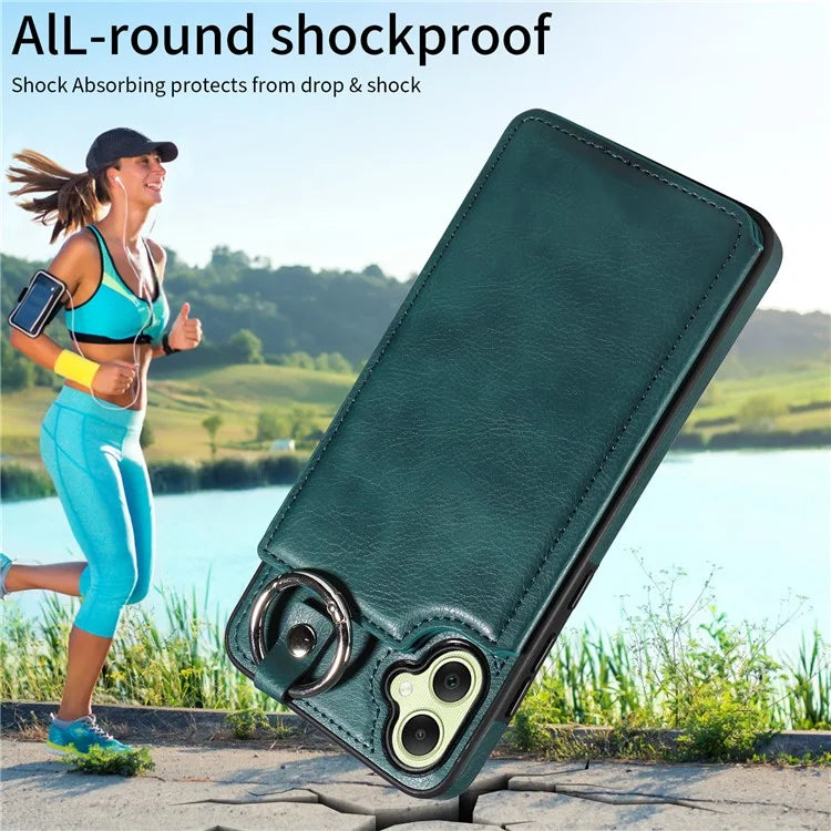 003 For Samsung Galaxy A05 4G Case Leather + TPU Kickstand Phone Cover Ring Buckle