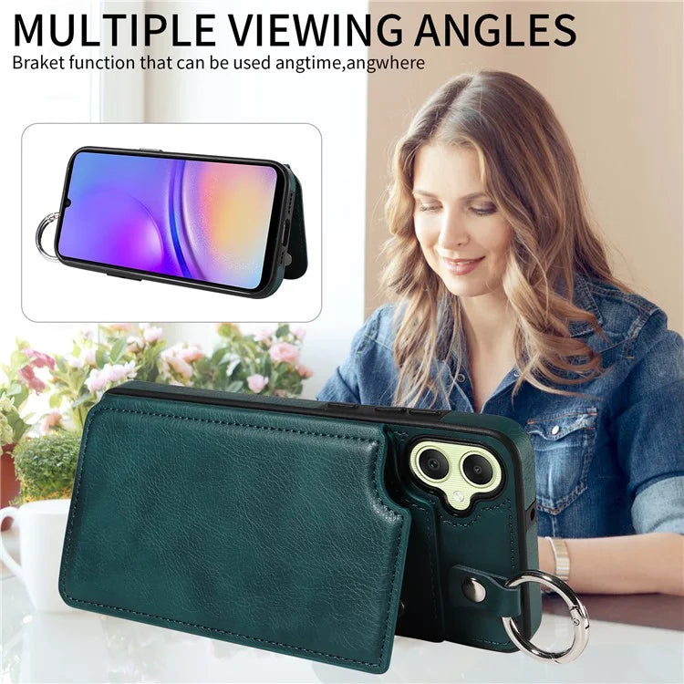 003 For Samsung Galaxy A05 4G Case Leather + TPU Kickstand Phone Cover Ring Buckle