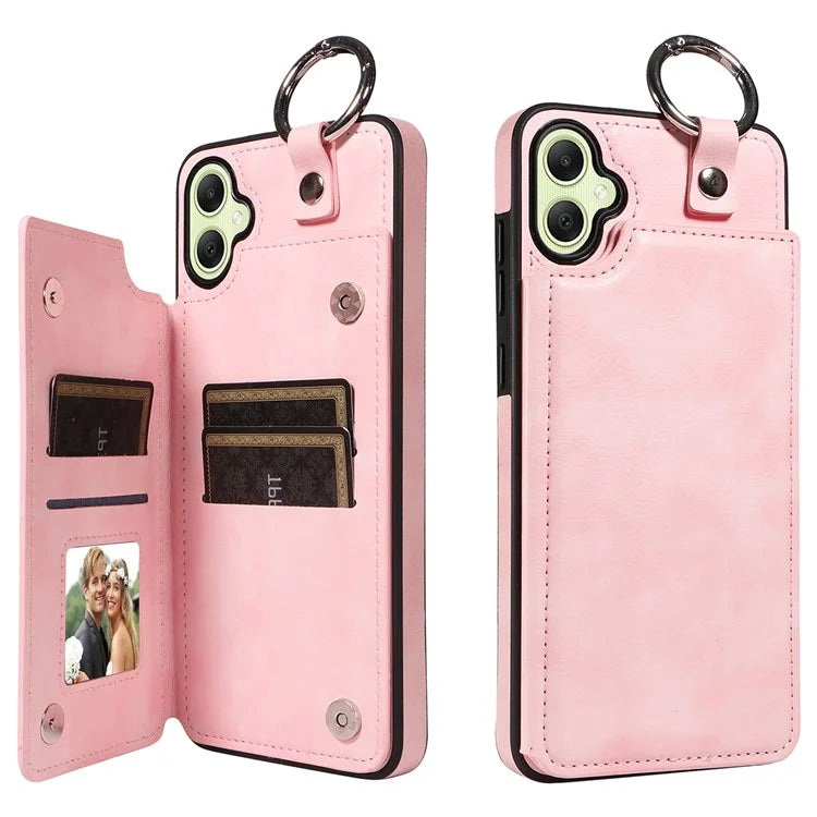 003 For Samsung Galaxy A05 4G Case Leather + TPU Kickstand Phone Cover Ring Buckle