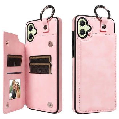 003 For Samsung Galaxy A05 4G Case Leather + TPU Kickstand Phone Cover Ring Buckle