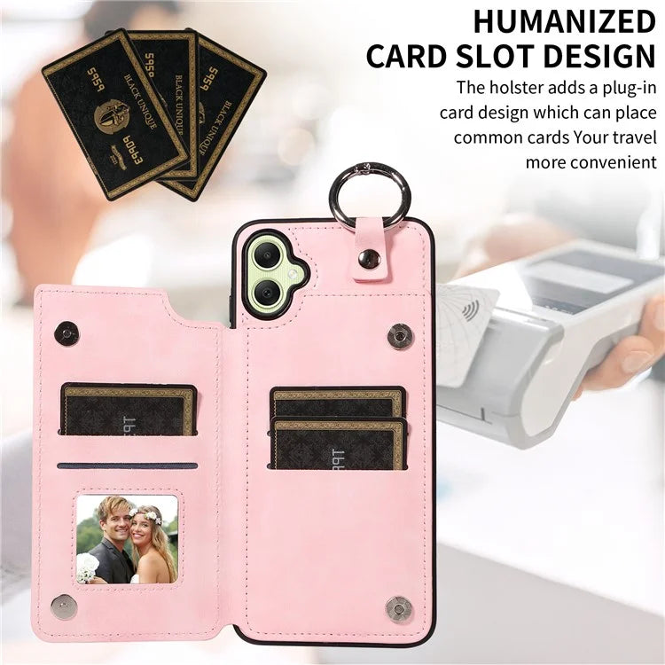 003 For Samsung Galaxy A05 4G Case Leather + TPU Kickstand Phone Cover Ring Buckle