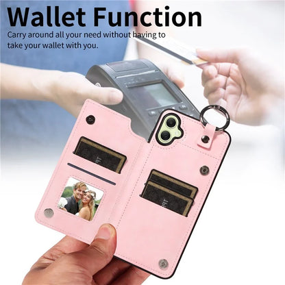 003 For Samsung Galaxy A05 4G Case Leather + TPU Kickstand Phone Cover Ring Buckle