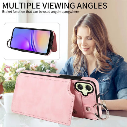 003 For Samsung Galaxy A05 4G Case Leather + TPU Kickstand Phone Cover Ring Buckle