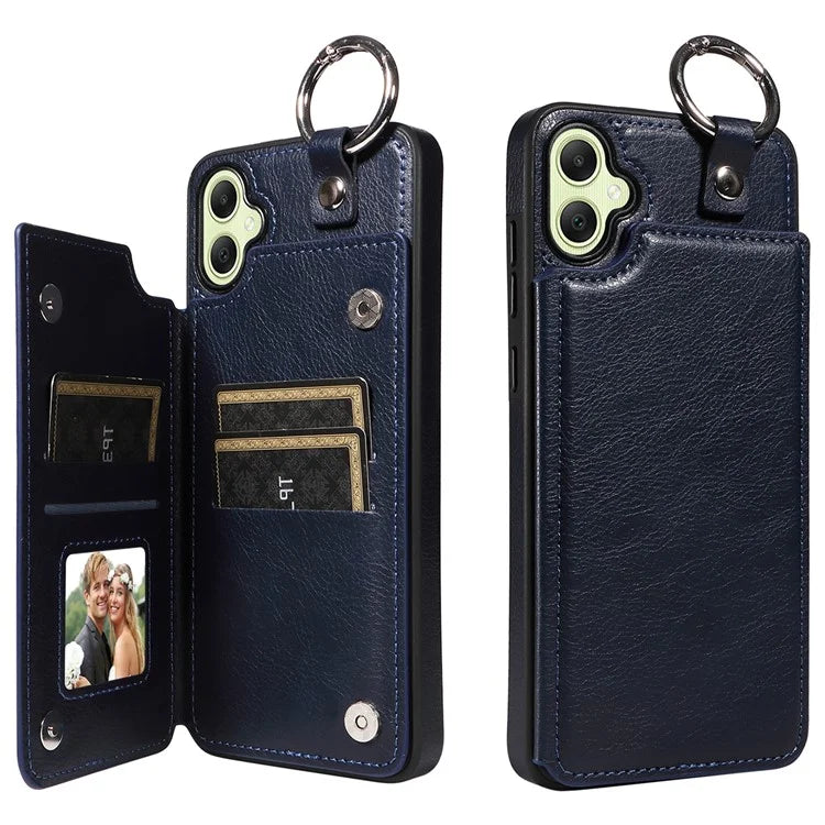 003 For Samsung Galaxy A05 4G Case Leather + TPU Kickstand Phone Cover Ring Buckle