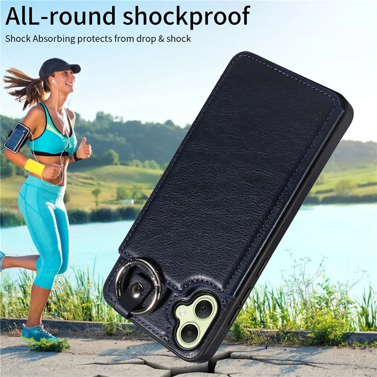 003 For Samsung Galaxy A05 4G Case Leather + TPU Kickstand Phone Cover Ring Buckle