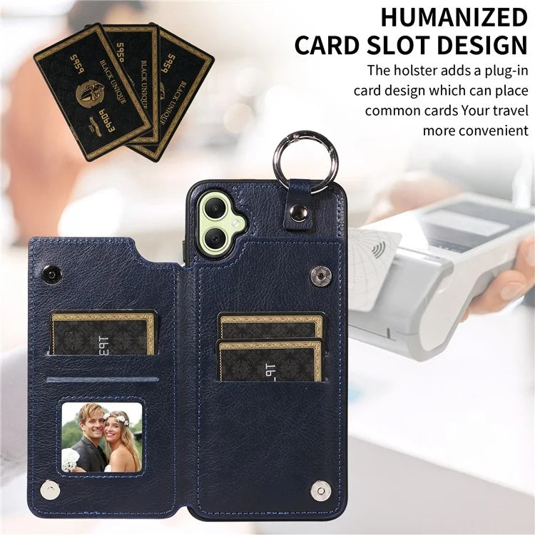 003 For Samsung Galaxy A05 4G Case Leather + TPU Kickstand Phone Cover Ring Buckle