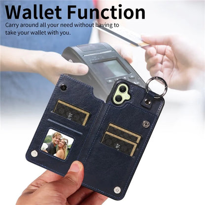 003 For Samsung Galaxy A05 4G Case Leather + TPU Kickstand Phone Cover Ring Buckle