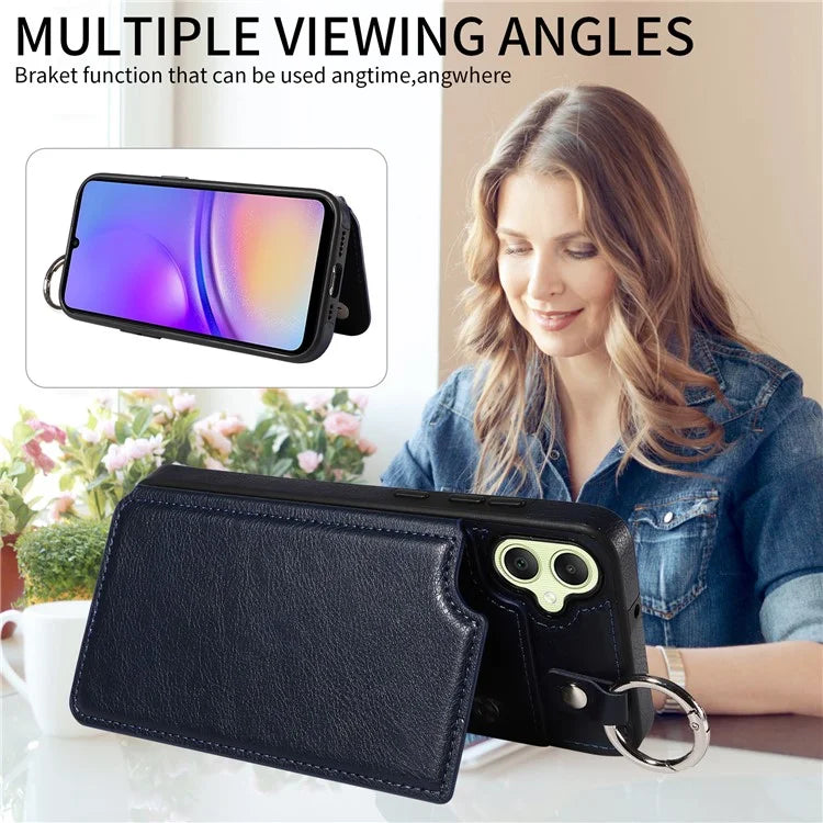 003 For Samsung Galaxy A05 4G Case Leather + TPU Kickstand Phone Cover Ring Buckle