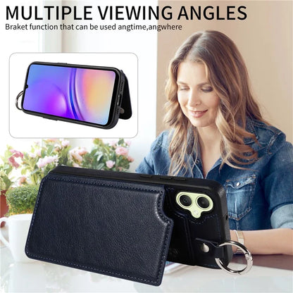 003 For Samsung Galaxy A05 4G Case Leather + TPU Kickstand Phone Cover Ring Buckle