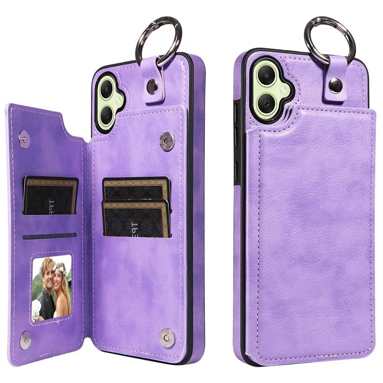 003 For Samsung Galaxy A05 4G Case Leather + TPU Kickstand Phone Cover Ring Buckle