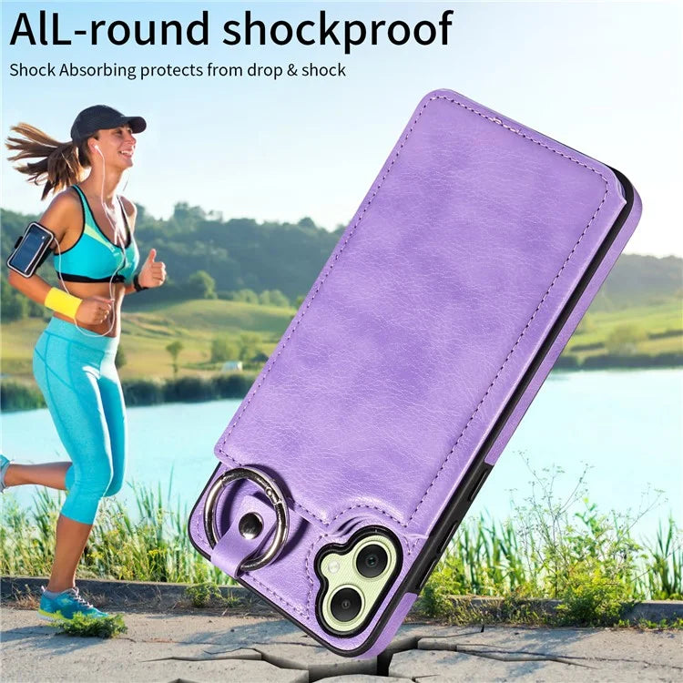 003 For Samsung Galaxy A05 4G Case Leather + TPU Kickstand Phone Cover Ring Buckle