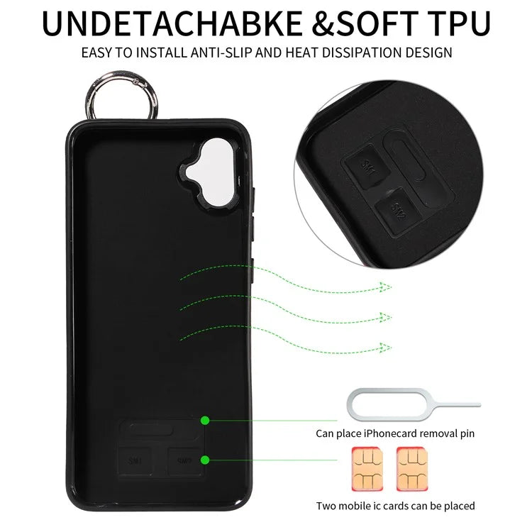 003 For Samsung Galaxy A05 4G Case Leather + TPU Kickstand Phone Cover Ring Buckle