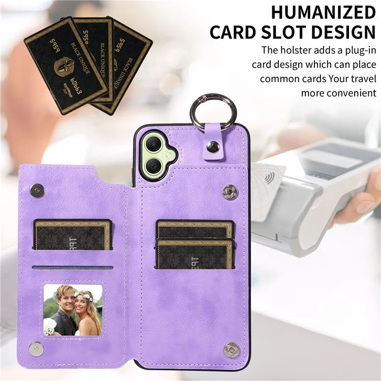 003 For Samsung Galaxy A05 4G Case Leather + TPU Kickstand Phone Cover Ring Buckle