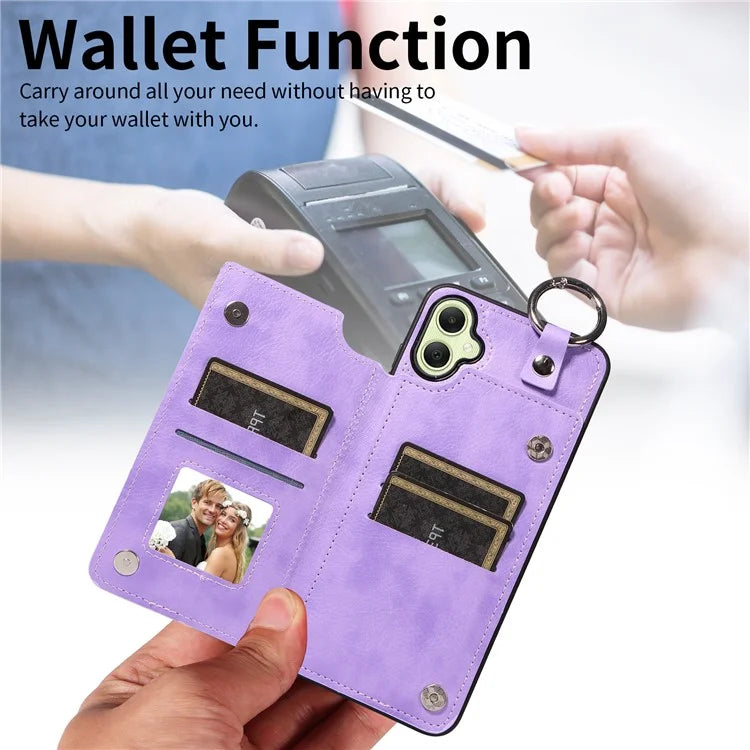 003 For Samsung Galaxy A05 4G Case Leather + TPU Kickstand Phone Cover Ring Buckle