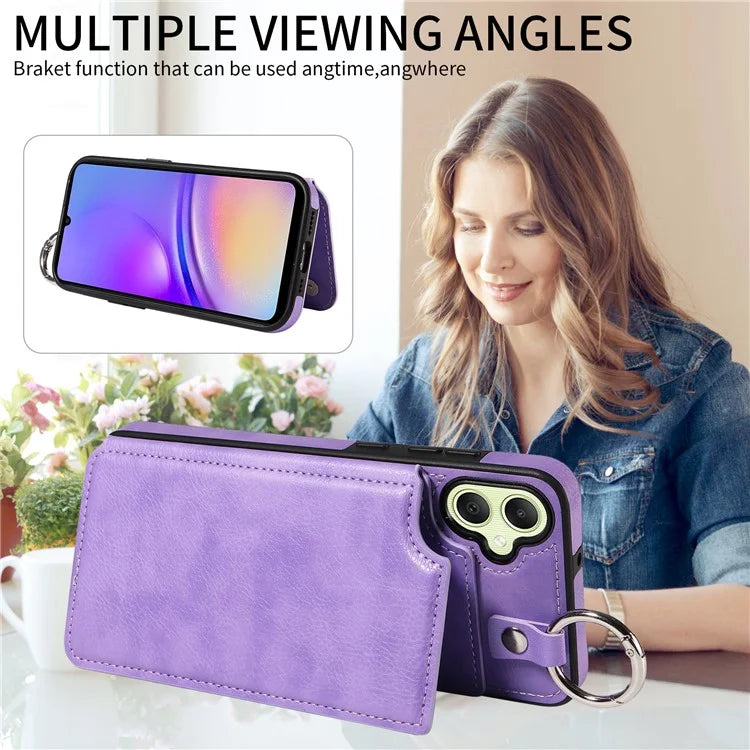 003 For Samsung Galaxy A05 4G Case Leather + TPU Kickstand Phone Cover Ring Buckle